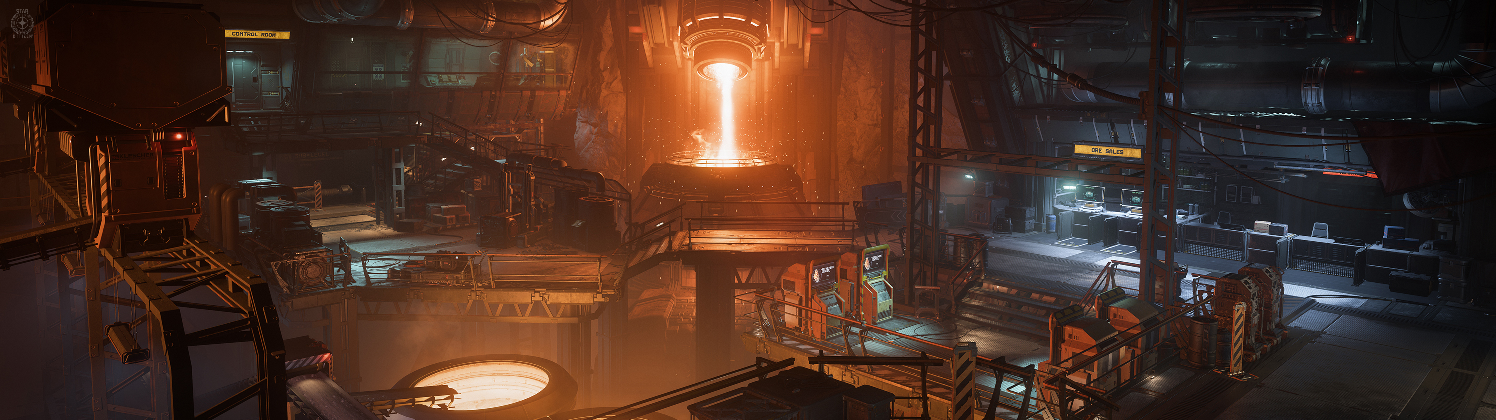 Industrielle Raffinerie-Szene in Star Citizen passend zum Mining-Gameplay